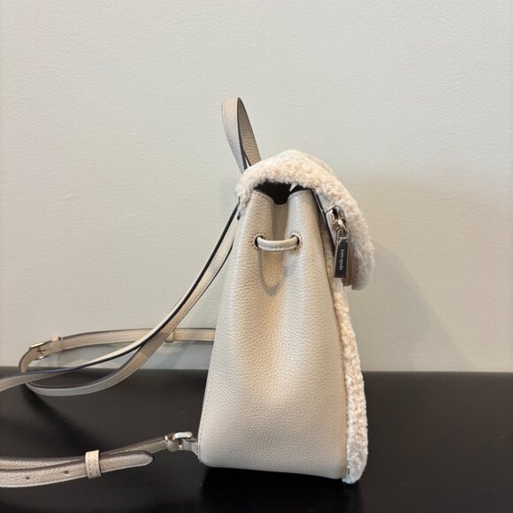 Kate Spade Leila Leather Medium Flap Backpack with Faux Shearling in Light Sand main image 4